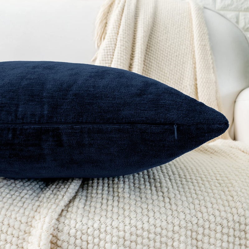 HWY 50 Navy Blue Throw Pillow Covers 20x20 Inch for Couch Sofa Living Room, Chenille Soft Comfy Solid Decorative Square Throw Pillows Case Set Cushion Cover Pack of 2 - Image 4